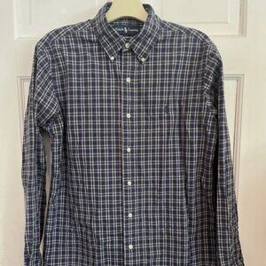 Vintage 90s Ralph Lauren Mens Custom Fit Blue Plaid Cotton Button Down M
